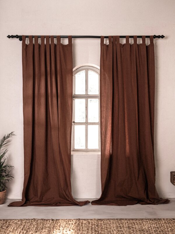birlik1952 stonewashed perde taş yıkama eskitme keten perde linen curtain cotton fabric bohem boho bodrum toptan whosale perdeci rustik mixed all in one kahve coffee dark brown