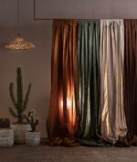 birlik1952 stonewashed perde taş yıkama eskitme keten perde linen curtain cotton fabric bohem boho bodrum toptan whosale perdeci rustik mixed all in one green beige cream vizon yeşil kahve karamel beyaz white caramel brown