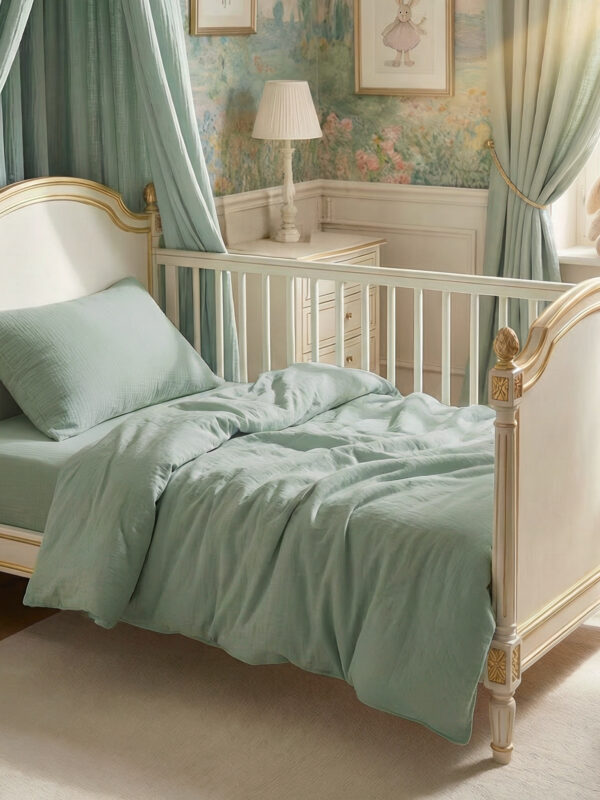 birlik1952 beshiq müslin bebek çocuk nevresim takımı bed linen baby crip gauze whosale baby child atelier chox luxury adaçayı yeşil sage