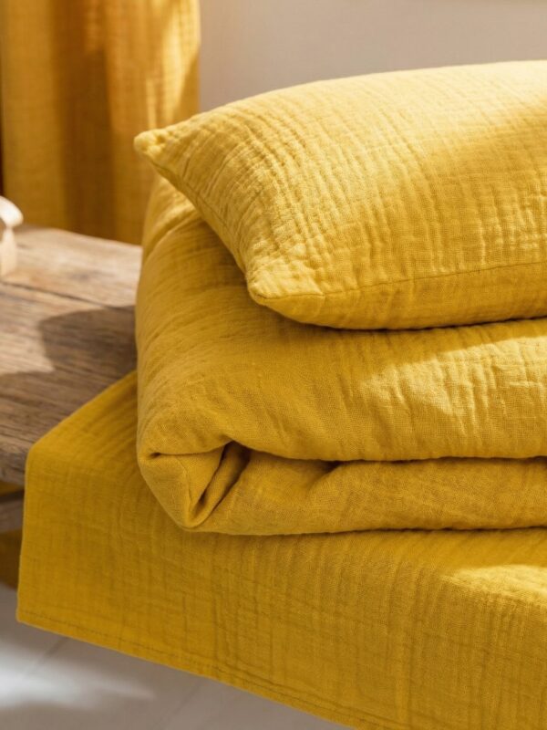 birlik1952 beshiq müslin bebek çocuk nevresim takımı bed linen baby crip gauze whosale baby child atelier chox luxury sarı hardal mustard yellow