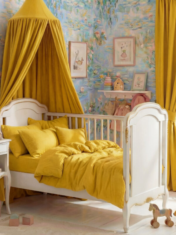 birlik1952 beshiq müslin bebek çocuk nevresim takımı bed linen baby crip gauze whosale baby child atelier chox luxury sarı hardal mustard yellow