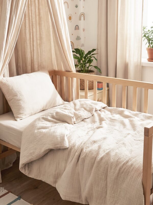 birlik1952 beshiq müslin bebek çocuk nevresim takımı bed linen baby crip gauze whosale baby child atelier chox luxury bej kum beji