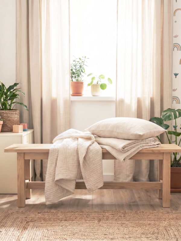 birlik1952 beshiq müslin bebek çocuk nevresim takımı bed linen baby crip gauze whosale baby child atelier chox luxury bej kum beji