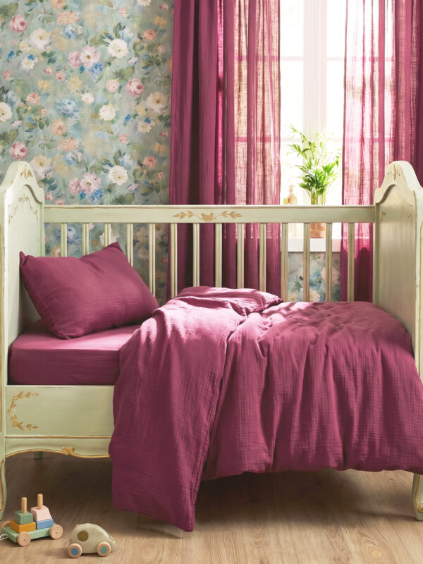 birlik1952 beshiq müslin bebek çocuk nevresim takımı bed linen baby crip gauze whosale baby child atelier chox luxury bordo şarap wine