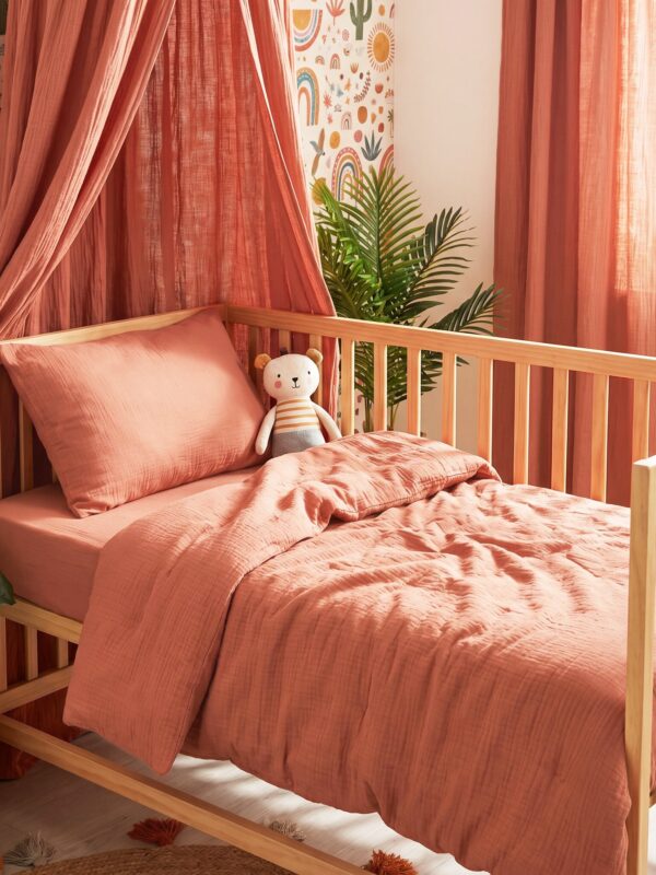 birlik1952 beshiq müslin bebek çocuk nevresim takımı bed linen baby crip gauze whosale baby child atelier chox luxury terracota kiremit