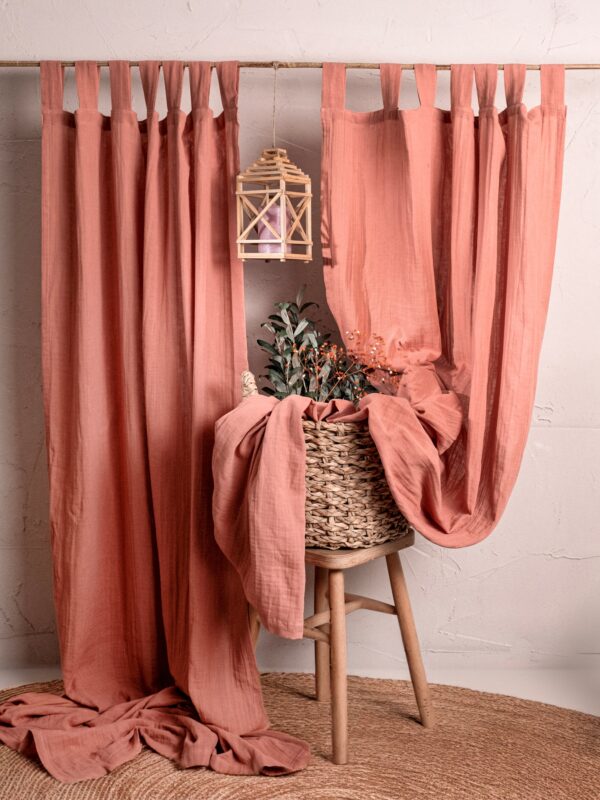 birlik1952 müslin muslin perde boho bohem natural pamuk keten gauze linen curtain coral terracota