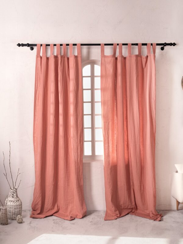 birlik1952 müslin muslin perde boho bohem natural pamuk keten gauze linen curtain coral terracota