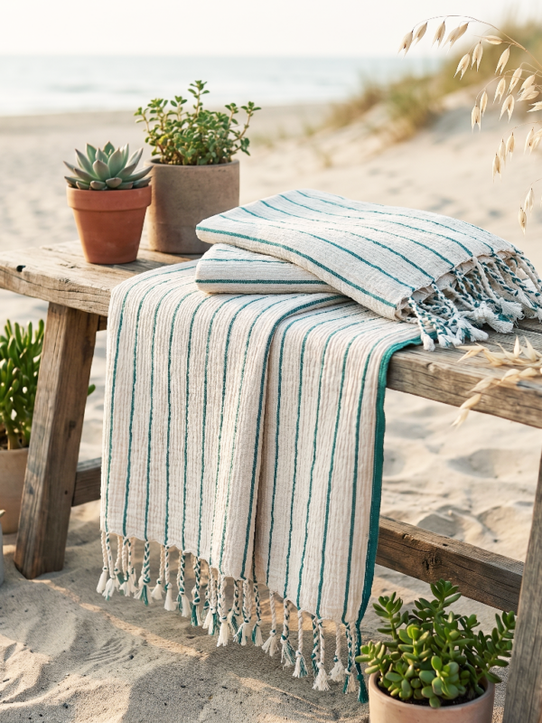 birlik1952 keten linen pamuk koton cotton peştemal beach towel plaj havlusu whosale toptan italy çizgili striped turkuaz yeşil