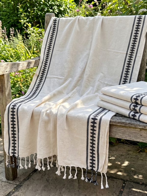birlik1952 piramit desen pamuk keten linen cotton siyah black